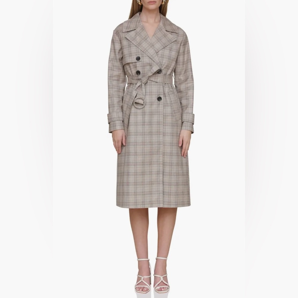 Avec Les Filles Plaid Coat in Brown and Cream Size Large NWT